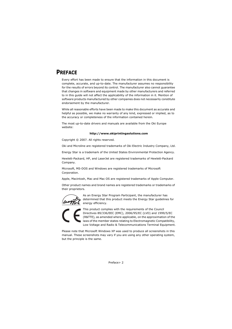 Preface, Reface | Oki C5800 User Manual | Page 2 / 117