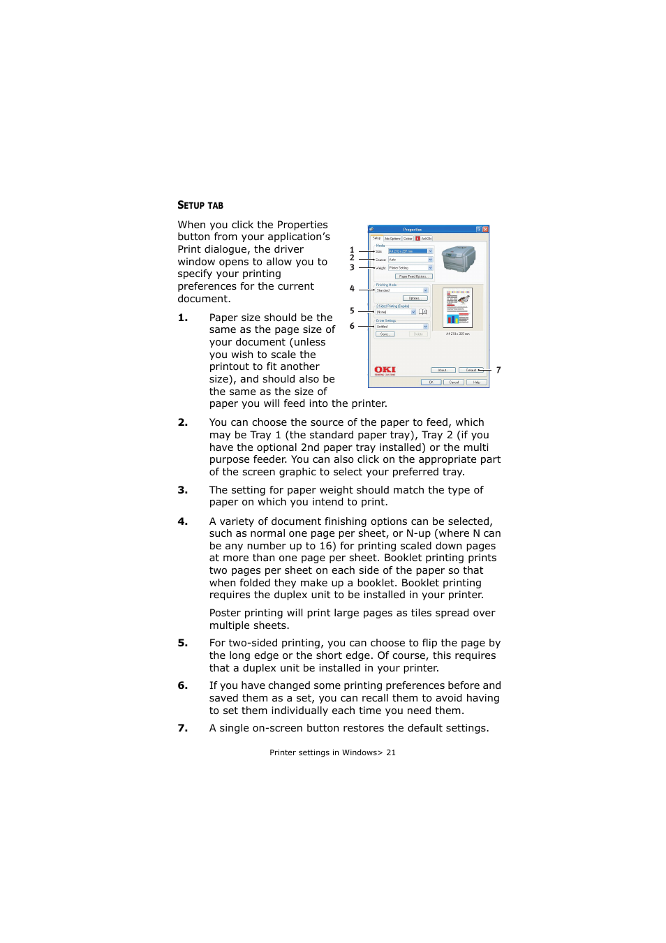 Setup tab | Oki C5800 User Manual | Page 21 / 117