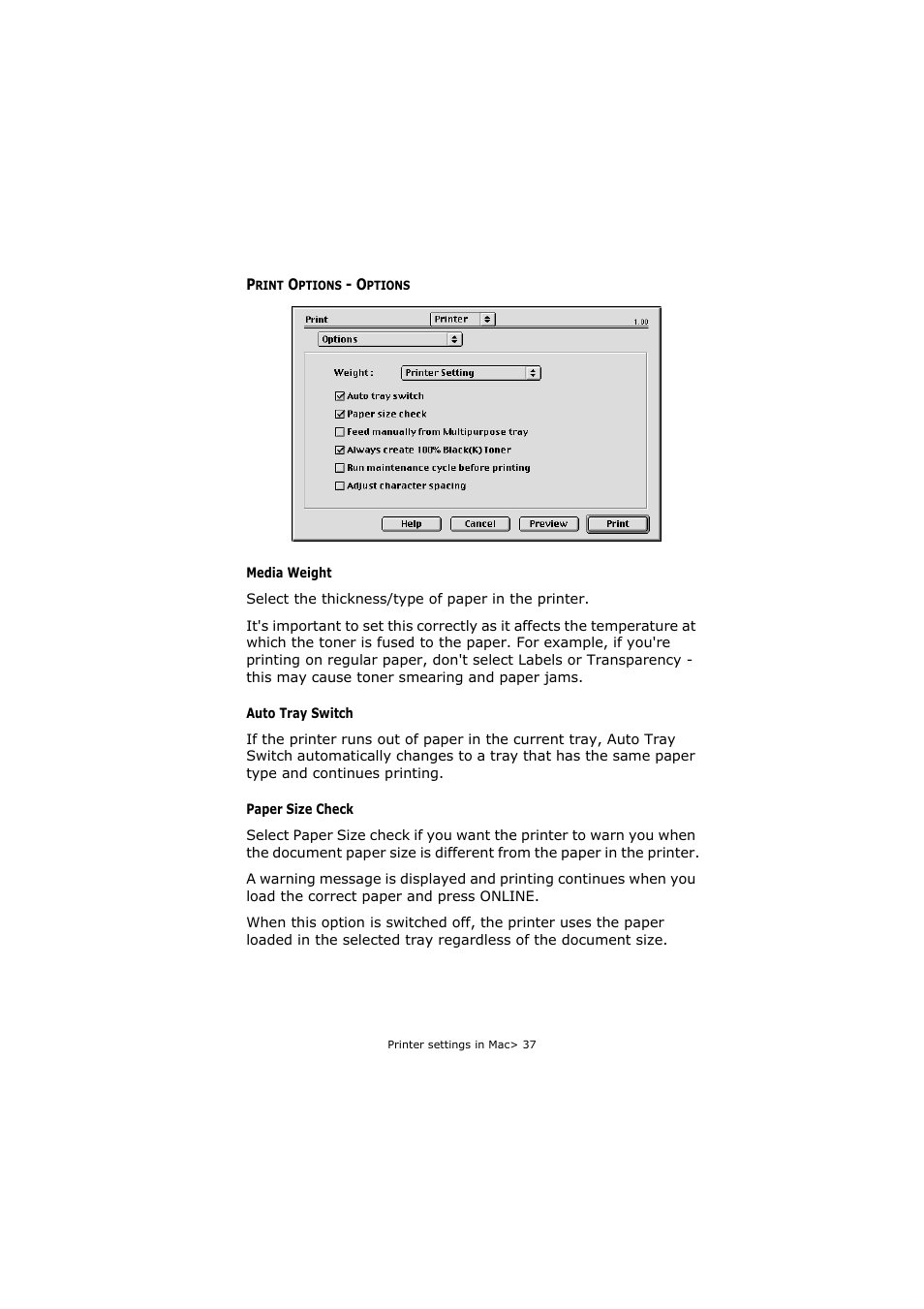 Print options - options | Oki C5800 User Manual | Page 37 / 117