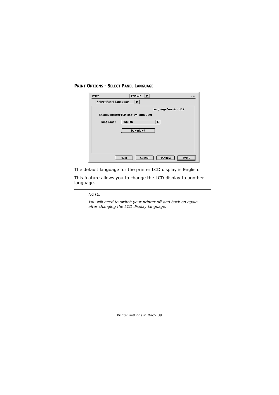 Print options - select panel language | Oki C5800 User Manual | Page 39 / 117
