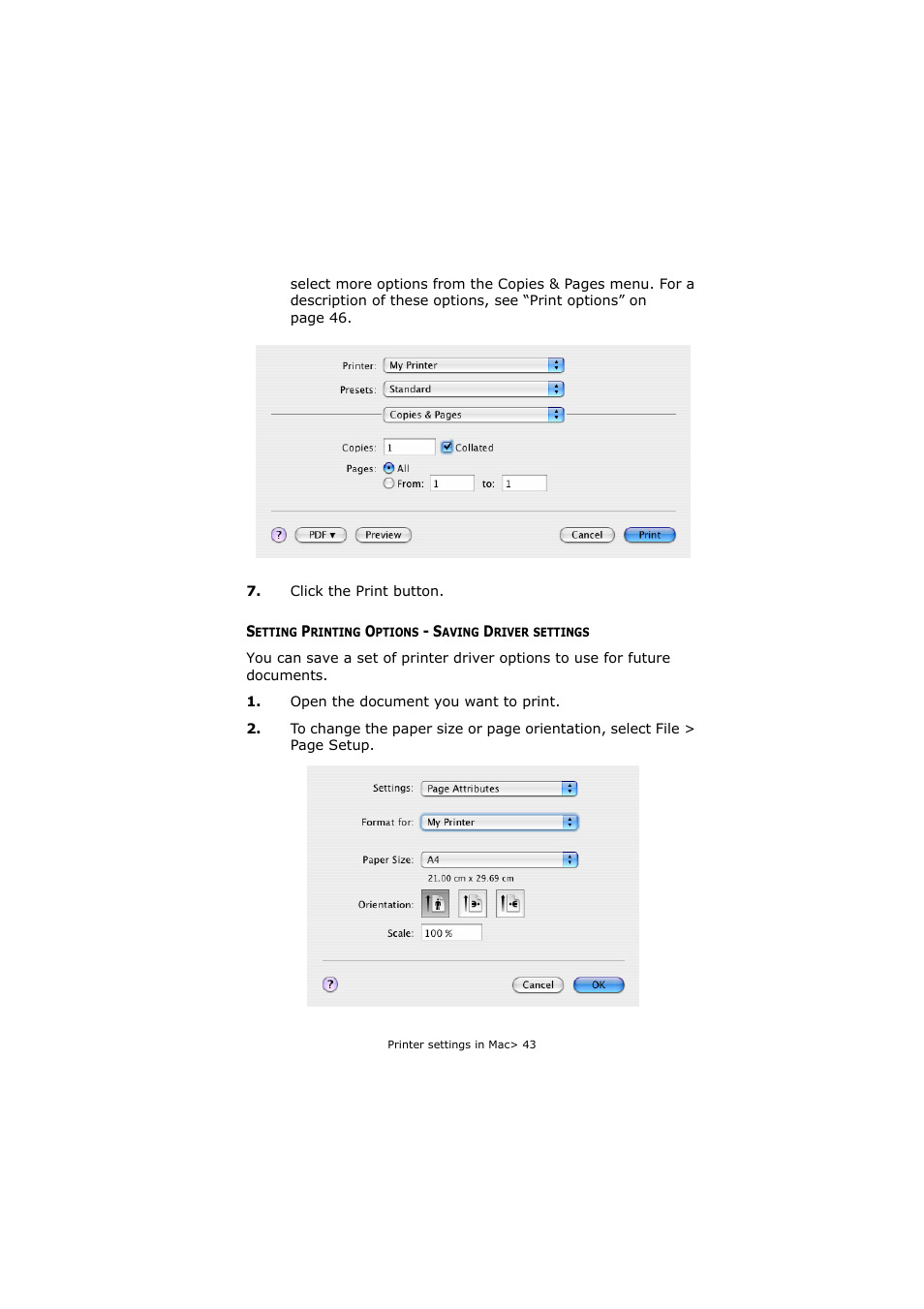 Setting printing options - saving driver settings | Oki C5800 User Manual | Page 43 / 117