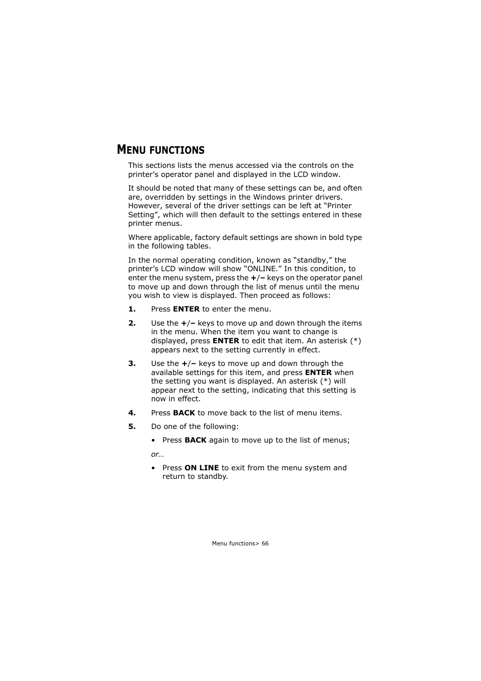 Menu functions, Functions | Oki C5800 User Manual | Page 66 / 117