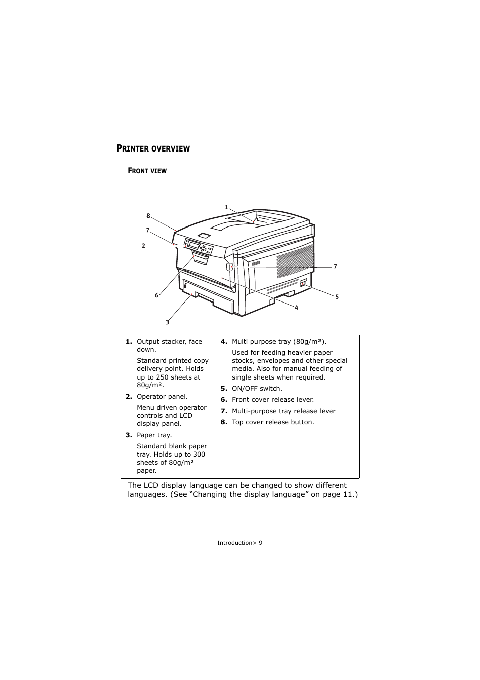 Printer overview, Front view | Oki C5800 User Manual | Page 9 / 117