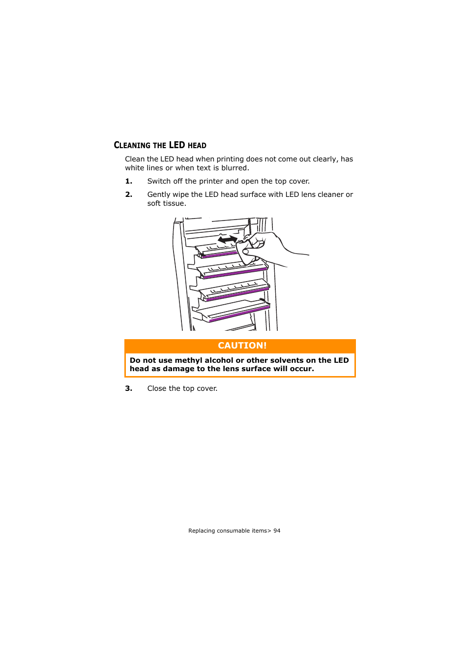 Cleaning the led head | Oki C5800 User Manual | Page 94 / 117