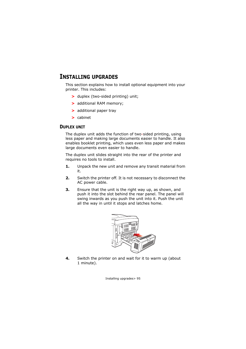 Installing upgrades, Duplex unit, Nstalling | Upgrades | Oki C5800 User Manual | Page 95 / 117