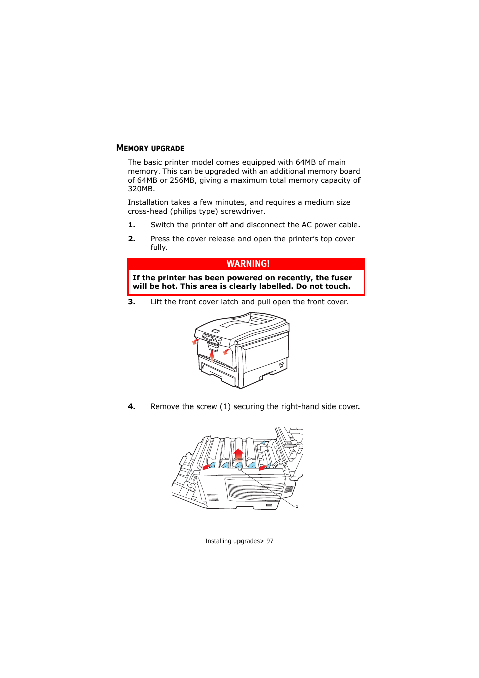 Memory upgrade, Warning | Oki C5800 User Manual | Page 97 / 117