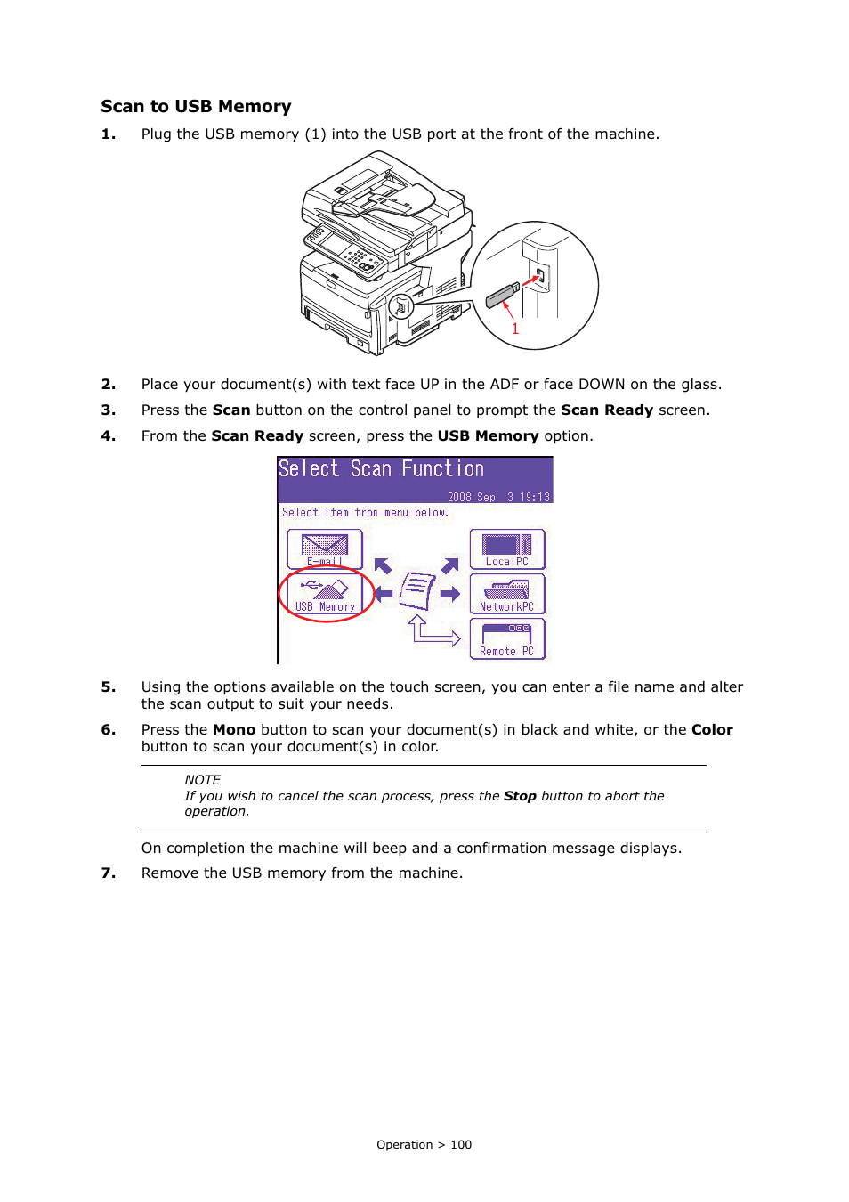 Scan to usb memory | Oki PRINTING SOLUTIONS MULTIFUNCTION PRINTER CX2633 User Manual | Page 100 / 180