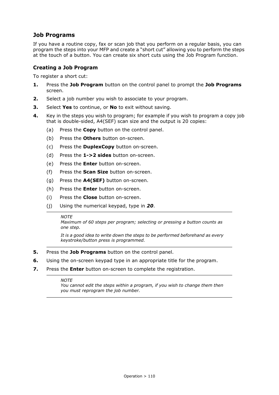 Job programs | Oki PRINTING SOLUTIONS MULTIFUNCTION PRINTER CX2633 User Manual | Page 110 / 180