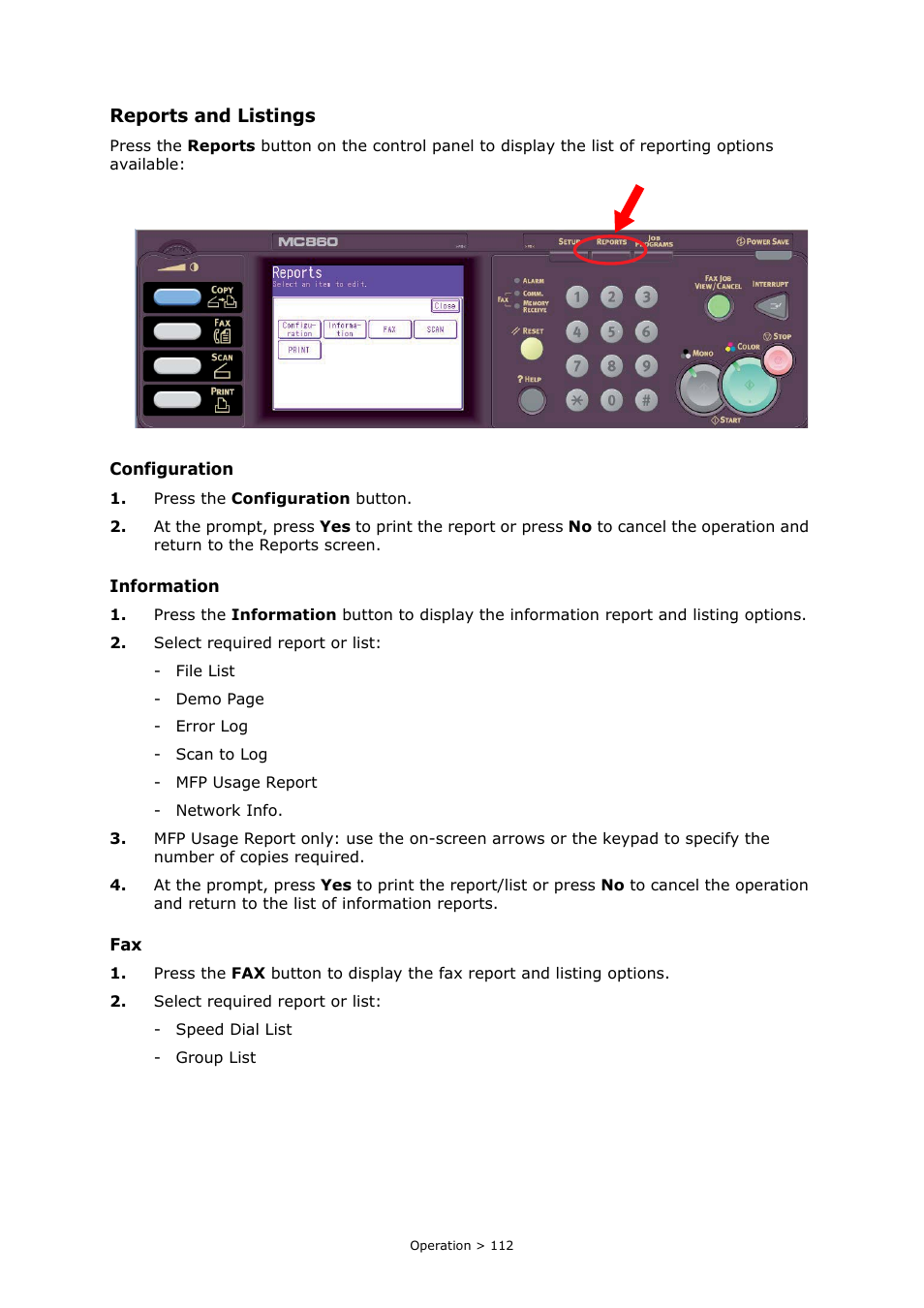 Reports and listings | Oki PRINTING SOLUTIONS MULTIFUNCTION PRINTER CX2633 User Manual | Page 112 / 180