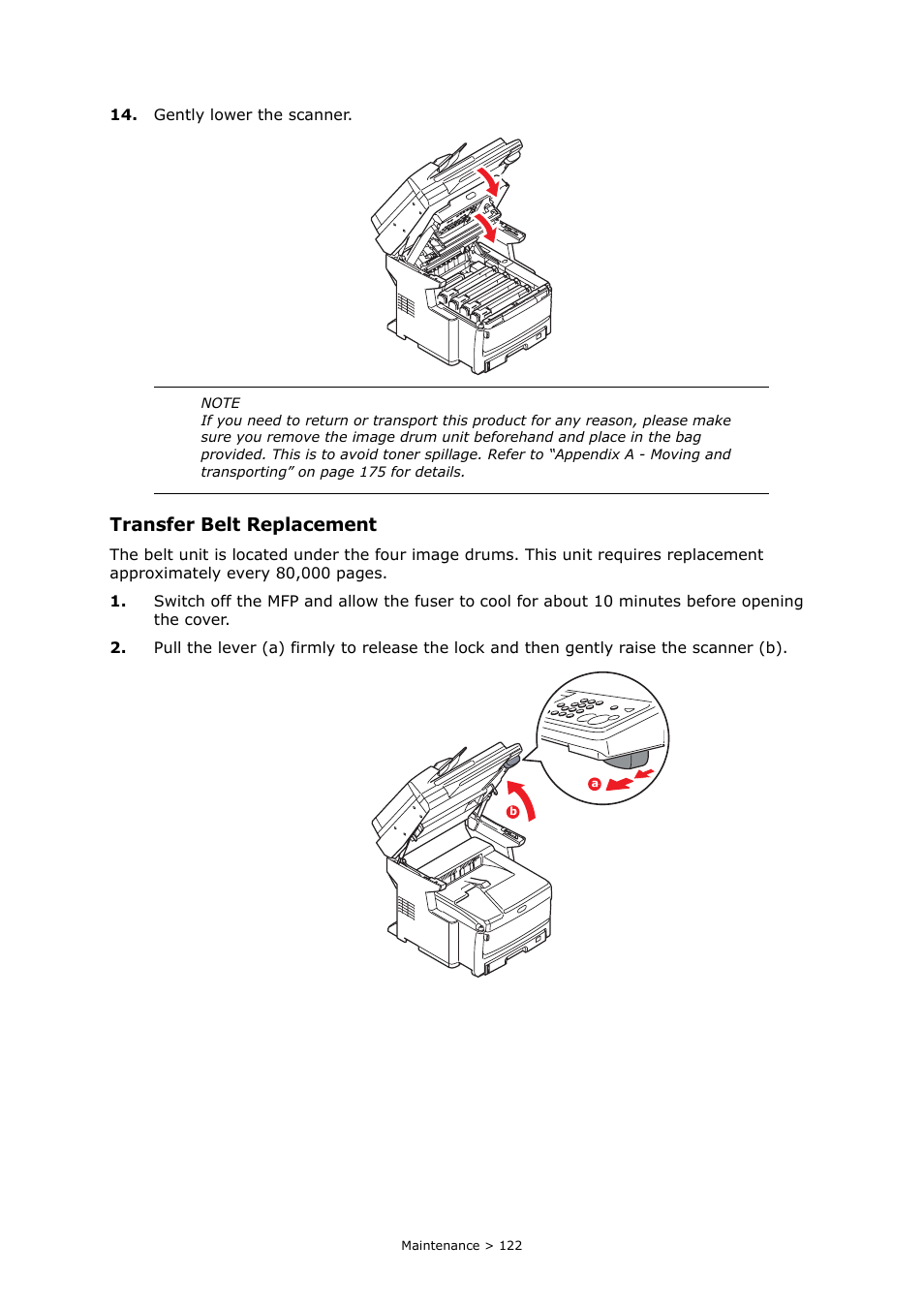 Transfer belt replacement | Oki PRINTING SOLUTIONS MULTIFUNCTION PRINTER CX2633 User Manual | Page 122 / 180