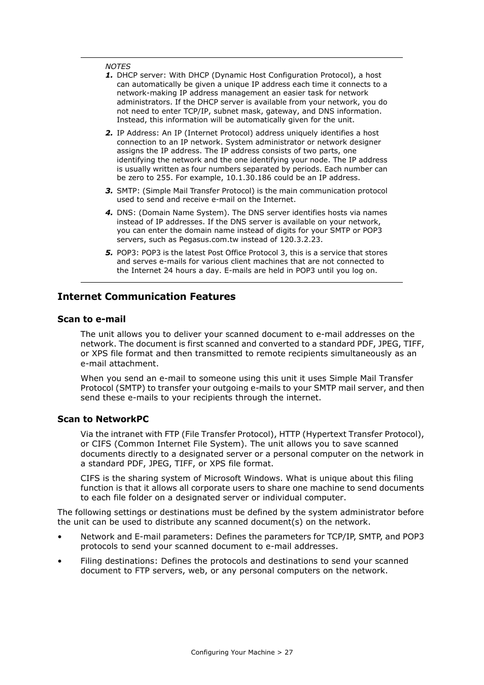 Internet communication features | Oki PRINTING SOLUTIONS MULTIFUNCTION PRINTER CX2633 User Manual | Page 27 / 180