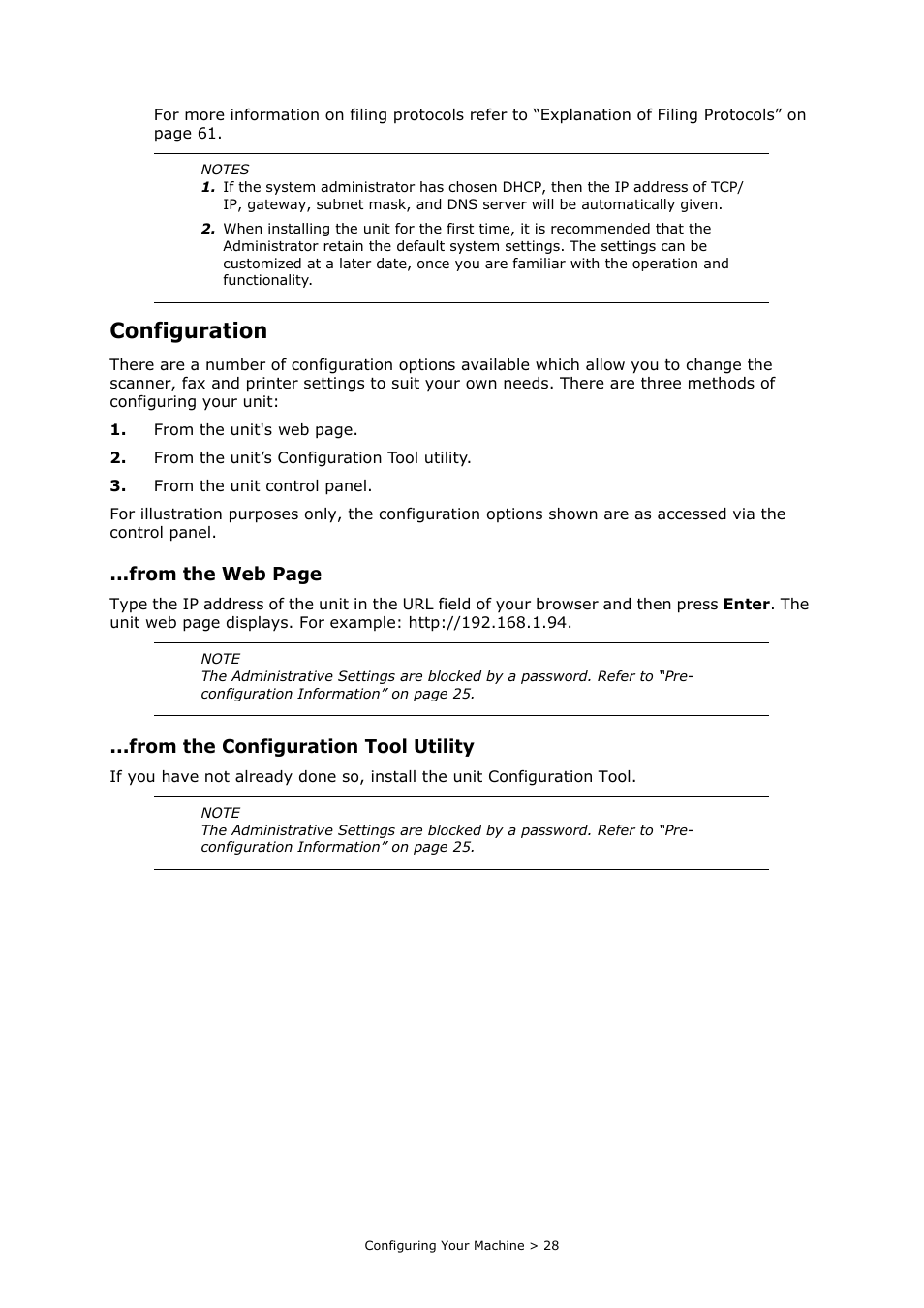 Configuration, From the configuration tool utility | Oki PRINTING SOLUTIONS MULTIFUNCTION PRINTER CX2633 User Manual | Page 28 / 180