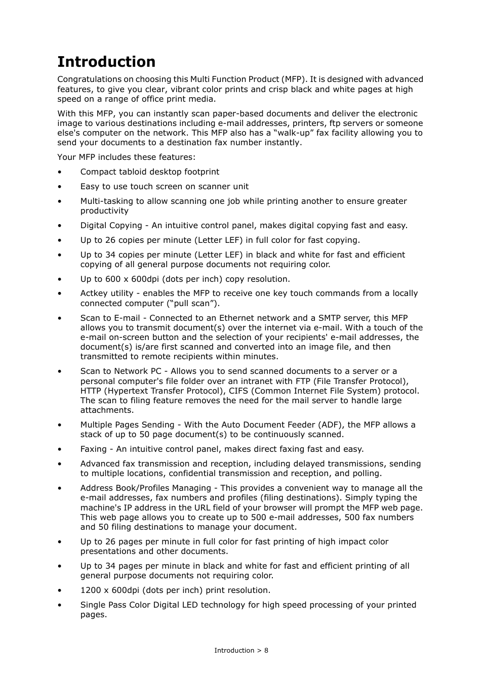 Introduction | Oki PRINTING SOLUTIONS MULTIFUNCTION PRINTER CX2633 User Manual | Page 8 / 180