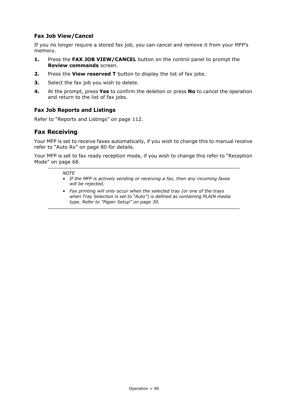 Fax receiving | Oki PRINTING SOLUTIONS MULTIFUNCTION PRINTER CX2633 User Manual | Page 90 / 180
