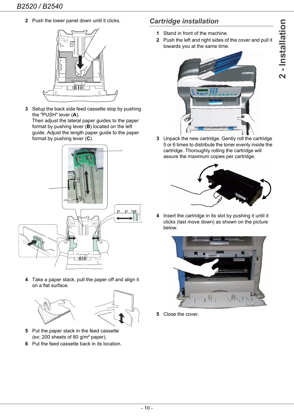 Cartridge installation, 2 - installation | Oki B2500 Series User Manual | Page 15 / 73