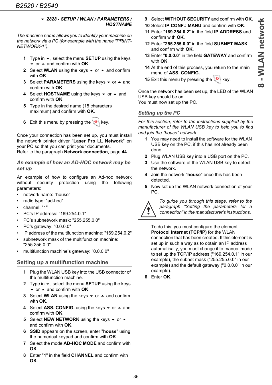 An example of how an ad-hoc network may be set up, Setting up a multifunction machine, Setting up the pc | An example of how an ad-hoc network, May be set up, 8 - wlan network | Oki B2500 Series User Manual | Page 41 / 73