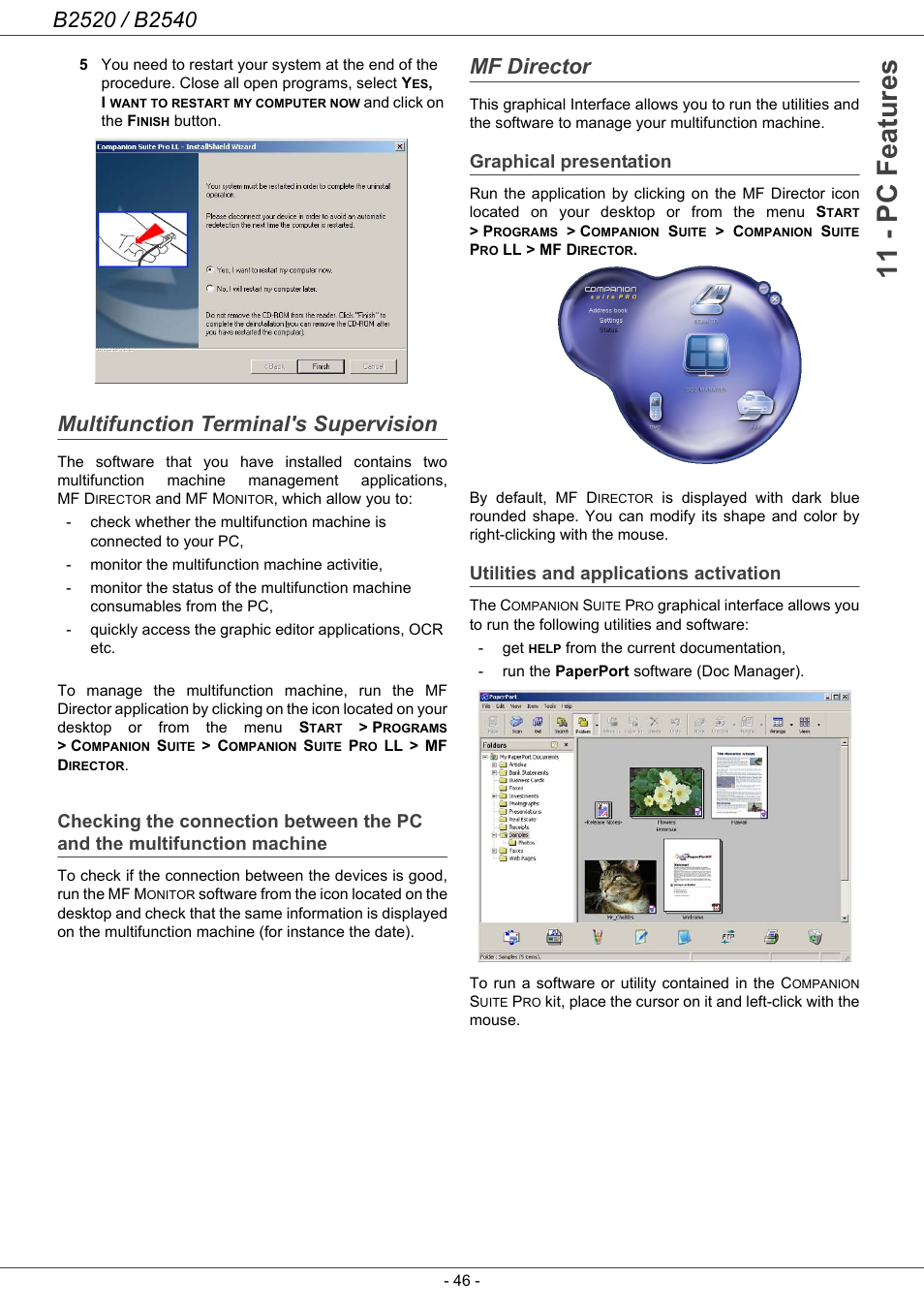 Multifunction terminal's supervision, Mf director, Graphical presentation | Utilities and applications activation, Checking the connection between the, Pc and the multifunction machine, 11 - pc features | Oki B2500 Series User Manual | Page 51 / 73