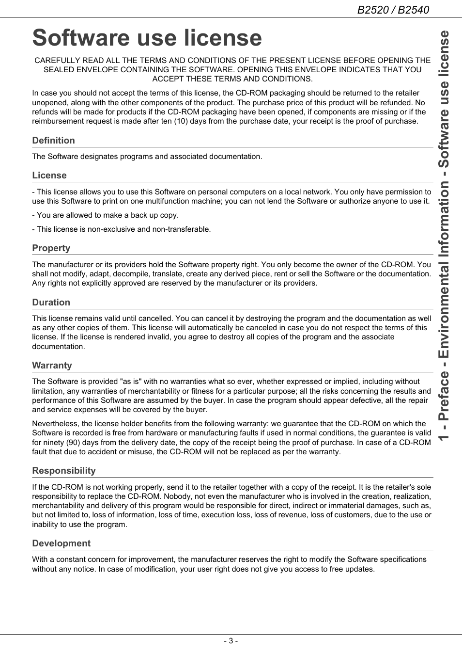 Software use license, Definition, License | Property, Duration, Warranty, Responsibility, Development | Oki B2500 Series User Manual | Page 8 / 73