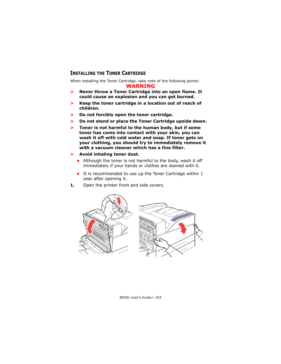 Installing the toner cartridge | Oki B930d User Manual | Page 109 / 211