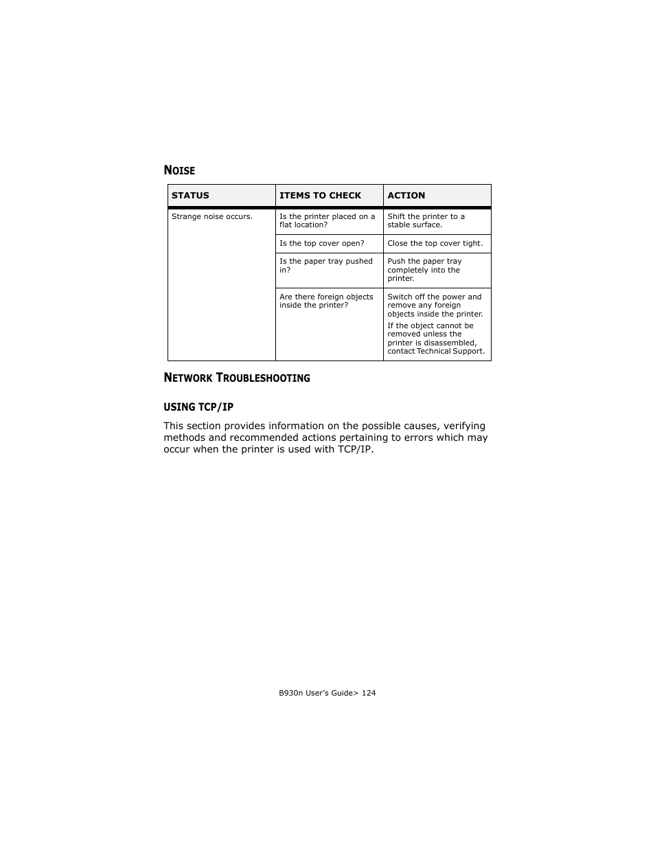 Noise, Network troubleshooting, Using tcp/ip | Noise network troubleshooting | Oki B930d User Manual | Page 120 / 211