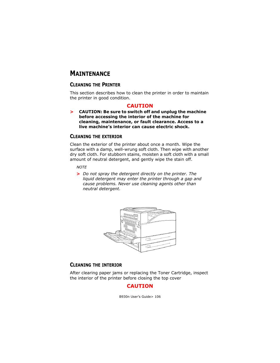 Maintenance, Cleaning the printer, Cleaning the exterior | Cleaning the interior | Oki B930d User Manual | Page 136 / 211