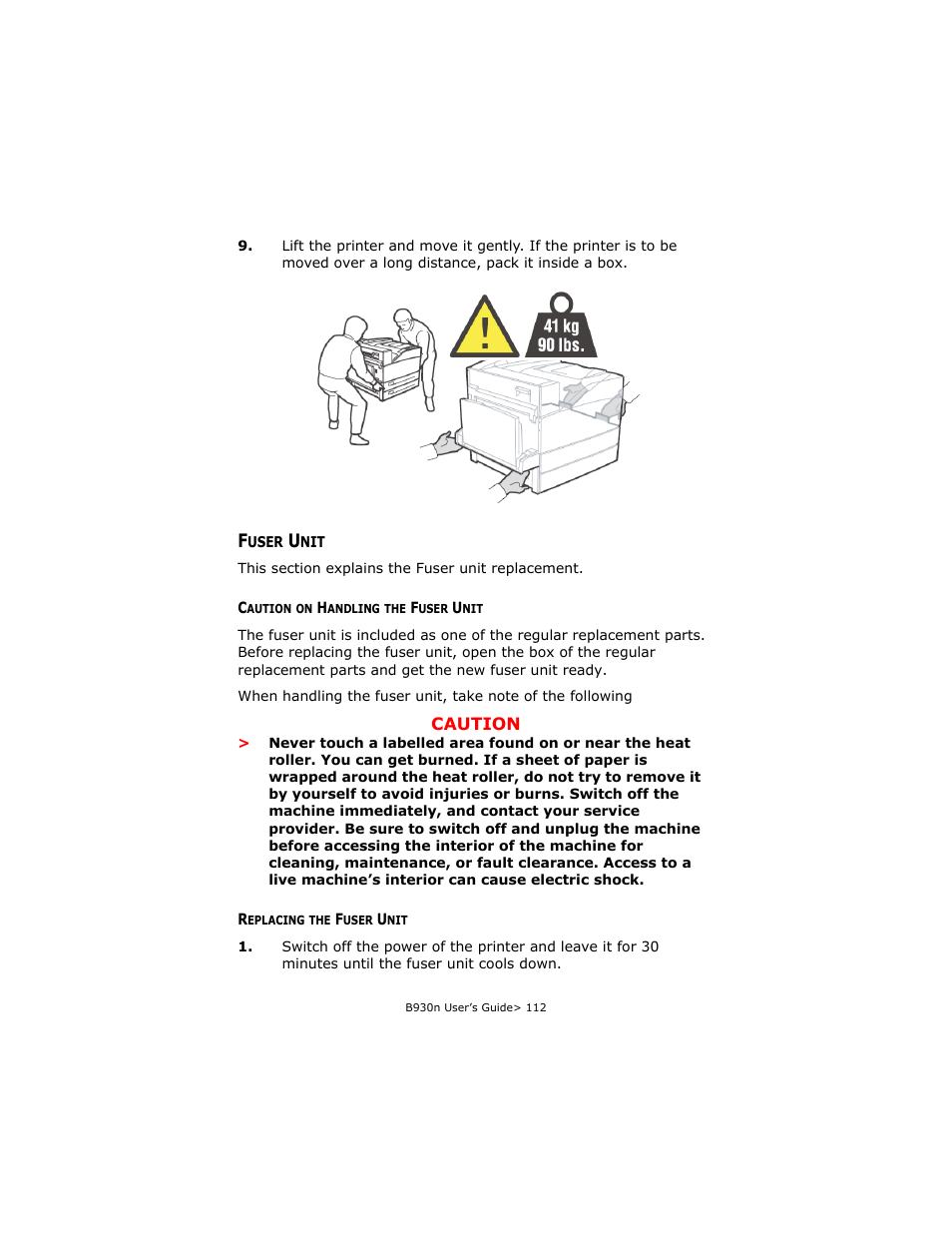 Fuser unit, Caution on handling the fuser unit, Replacing the fuser unit | Oki B930d User Manual | Page 142 / 211