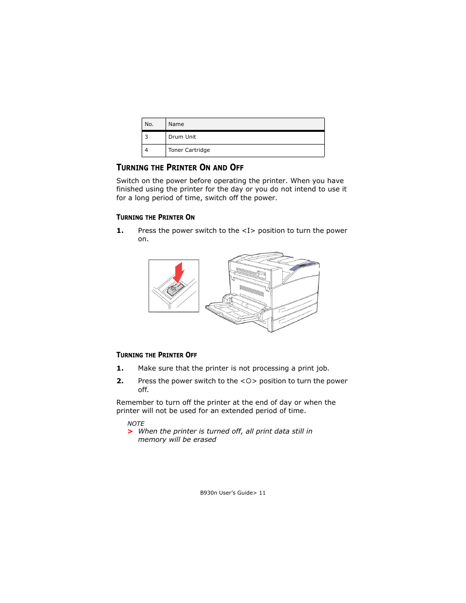 Turning the printer on and off, Turning the printer on, Turning the printer off | Turning the printer on turning the printer off | Oki B930d User Manual | Page 17 / 211