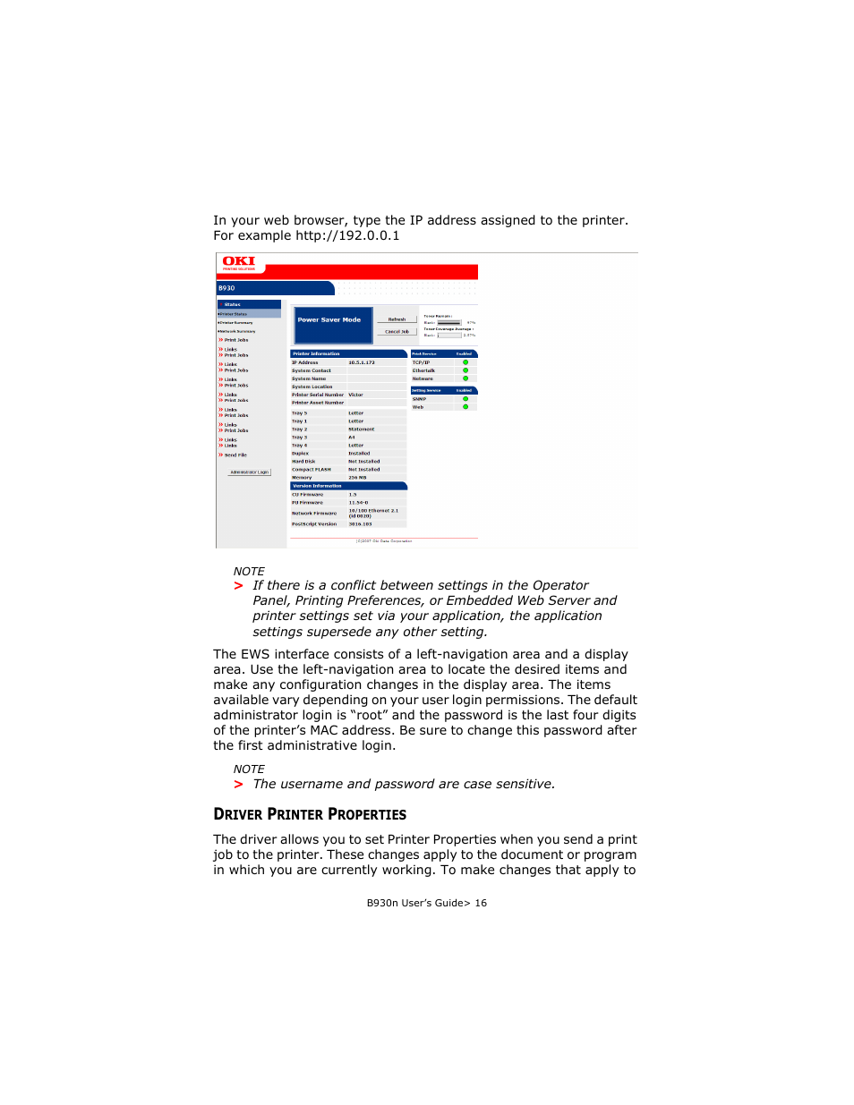 Driver printer properties | Oki B930d User Manual | Page 22 / 211