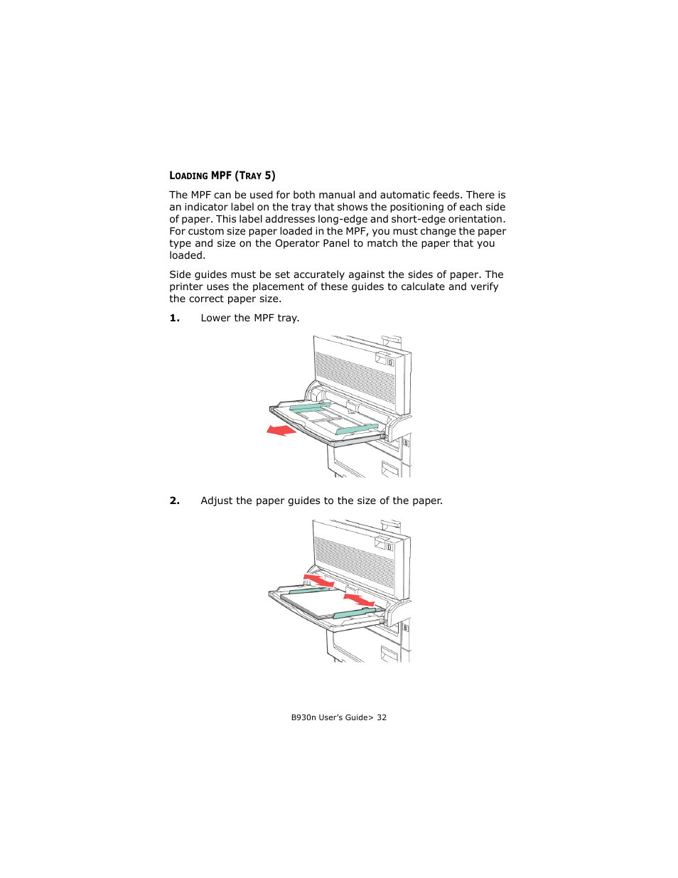 Loading mpf (tray 5) | Oki B930d User Manual | Page 38 / 211