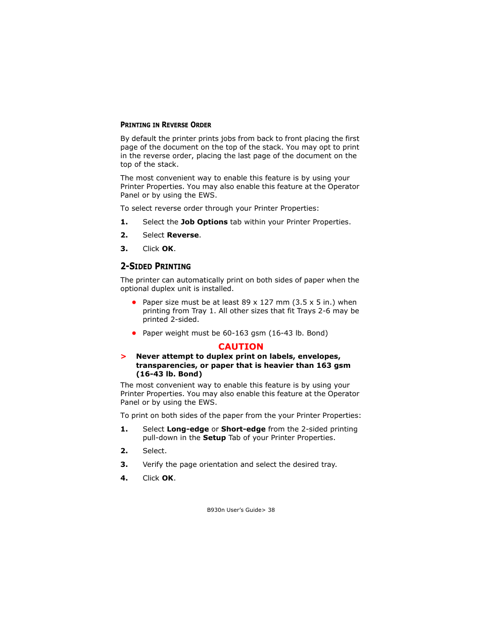 Printing in reverse order, Sided printing | Oki B930d User Manual | Page 44 / 211