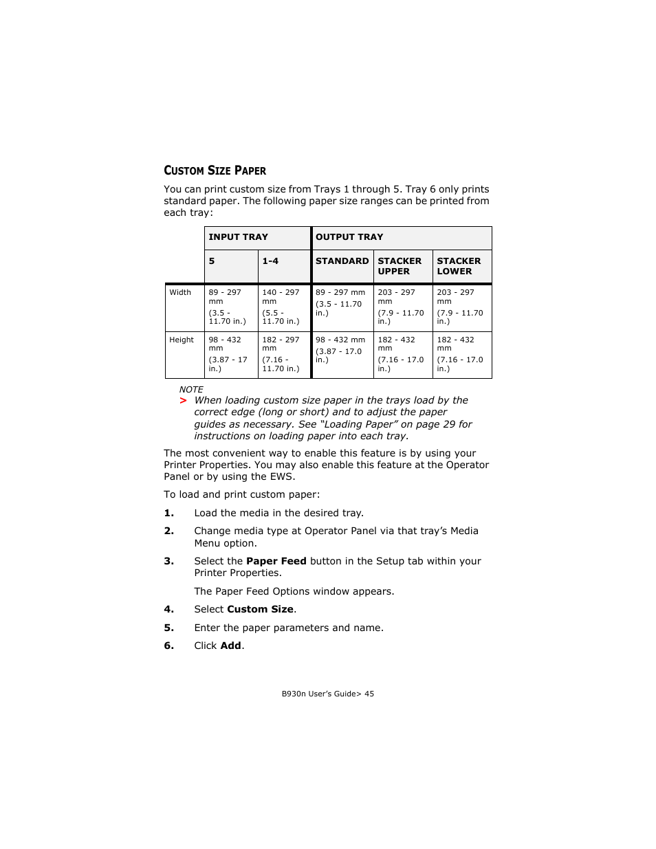 Custom size paper | Oki B930d User Manual | Page 51 / 211