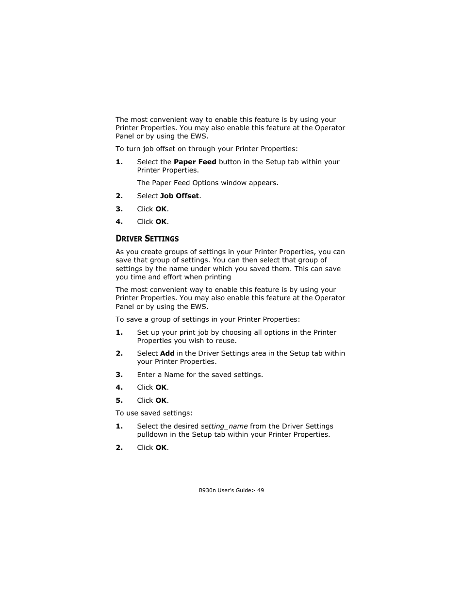 Driver settings | Oki B930d User Manual | Page 55 / 211