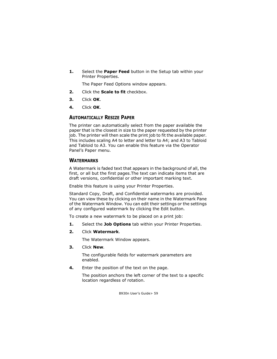 Automatically resize paper, Watermarks, Automatically resize paper watermarks | Oki B930d User Manual | Page 65 / 211