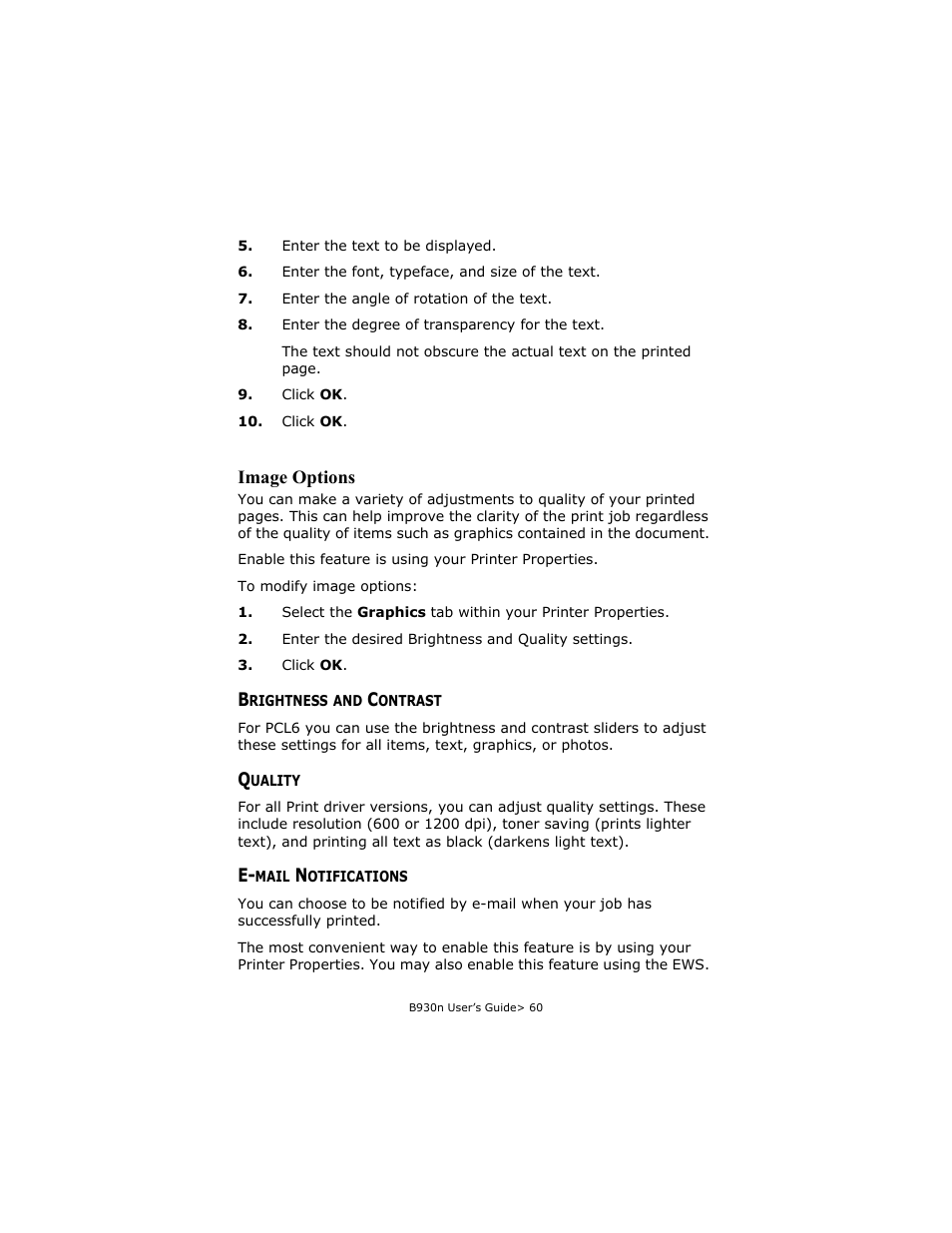 Brightness and contrast, Quality, E-mail notifications | Oki B930d User Manual | Page 66 / 211