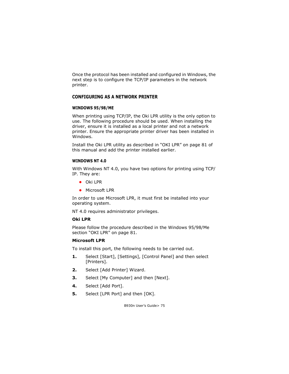 Configuring as a network printer | Oki B930d User Manual | Page 81 / 211