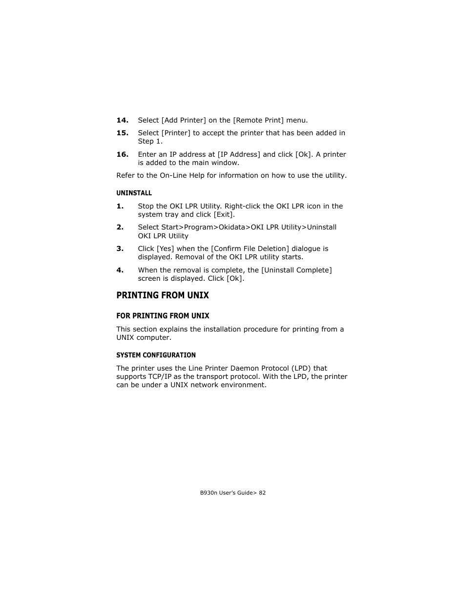 Printing from unix, For printing from unix | Oki B930d User Manual | Page 88 / 211