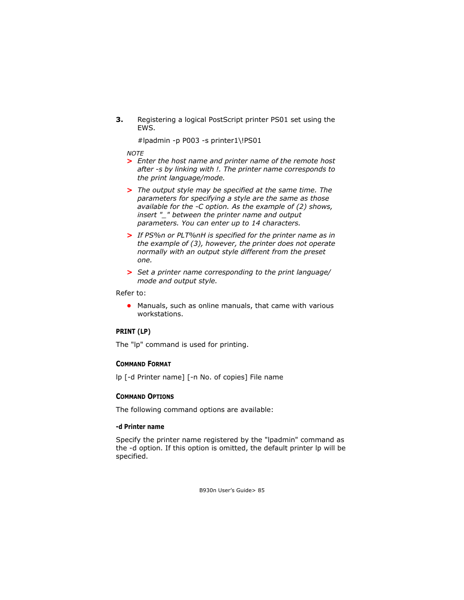 Command format, Command options, Command format command options | Oki B930d User Manual | Page 91 / 211