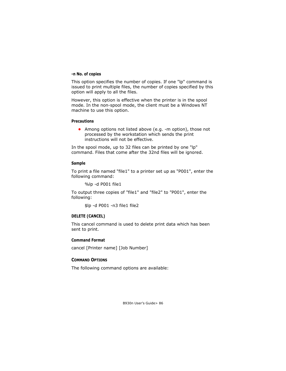 Command options | Oki B930d User Manual | Page 92 / 211