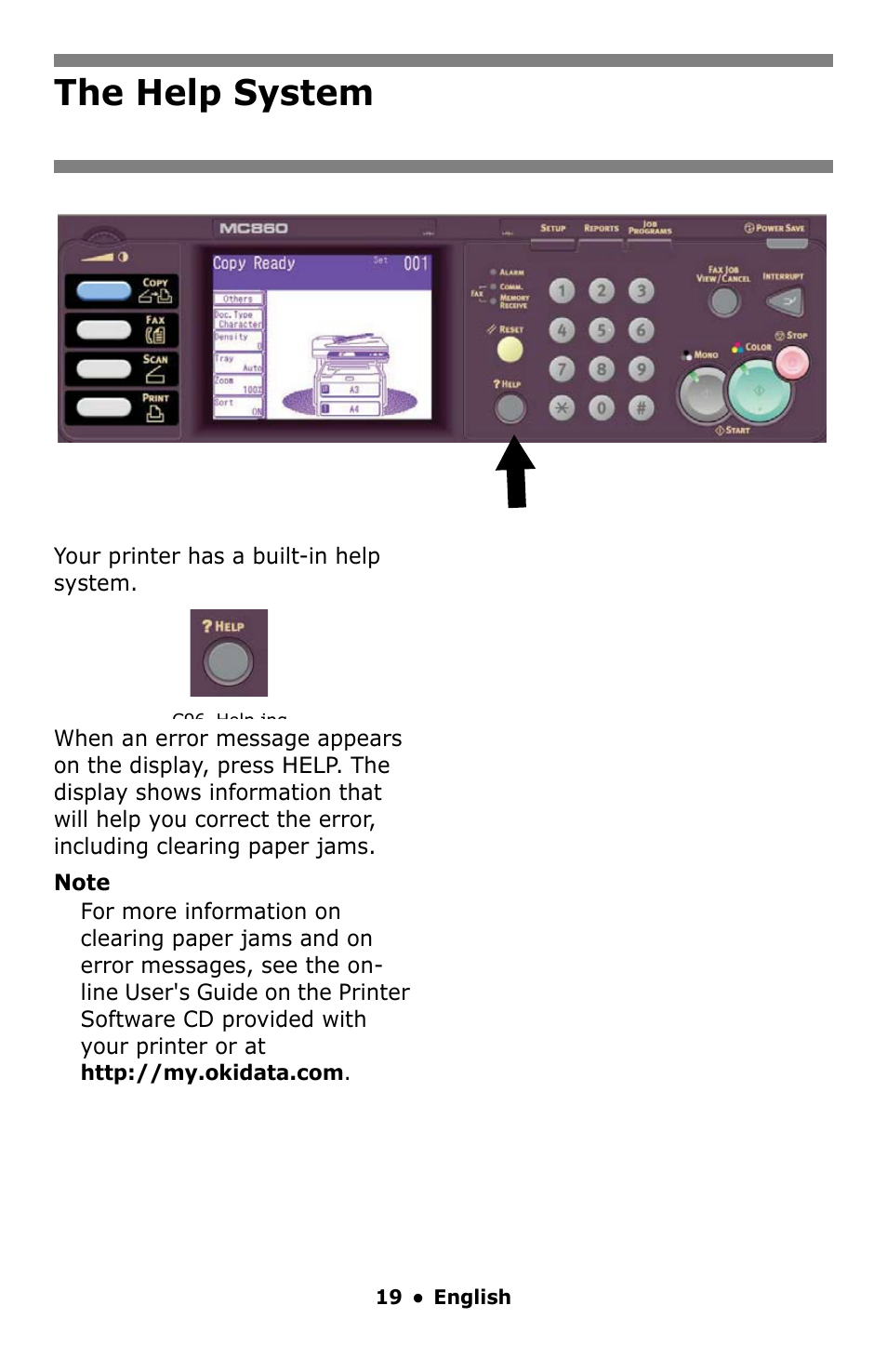 The help system | Oki MC860 MFP User Manual | Page 19 / 103