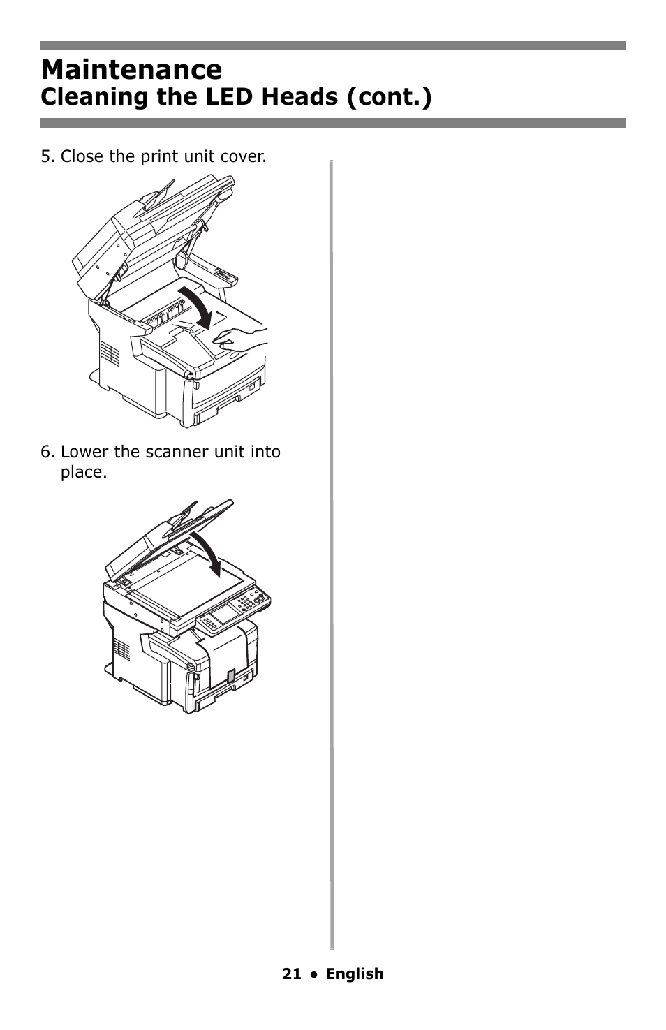 Maintenance, Cleaning the led heads (cont.) | Oki MC860 MFP User Manual | Page 21 / 103