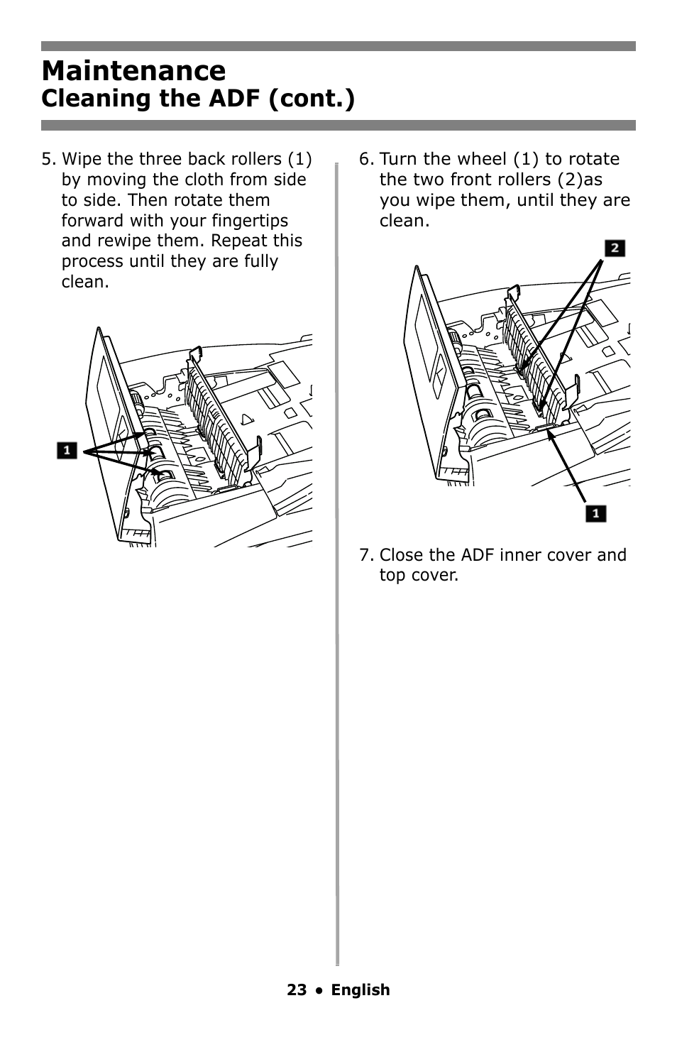 Maintenance, Cleaning the adf (cont.) | Oki MC860 MFP User Manual | Page 23 / 103
