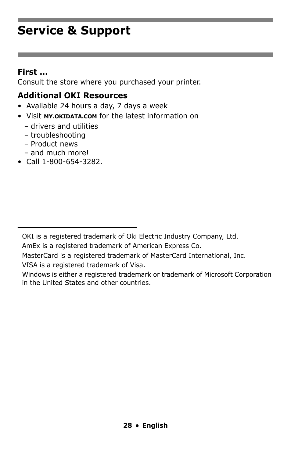 Service & support | Oki MC860 MFP User Manual | Page 28 / 103