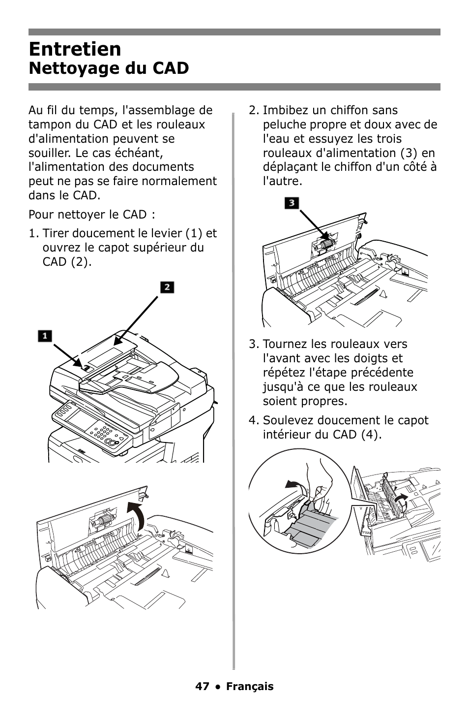 Entretien, Nettoyage du cad | Oki MC860 MFP User Manual | Page 47 / 103