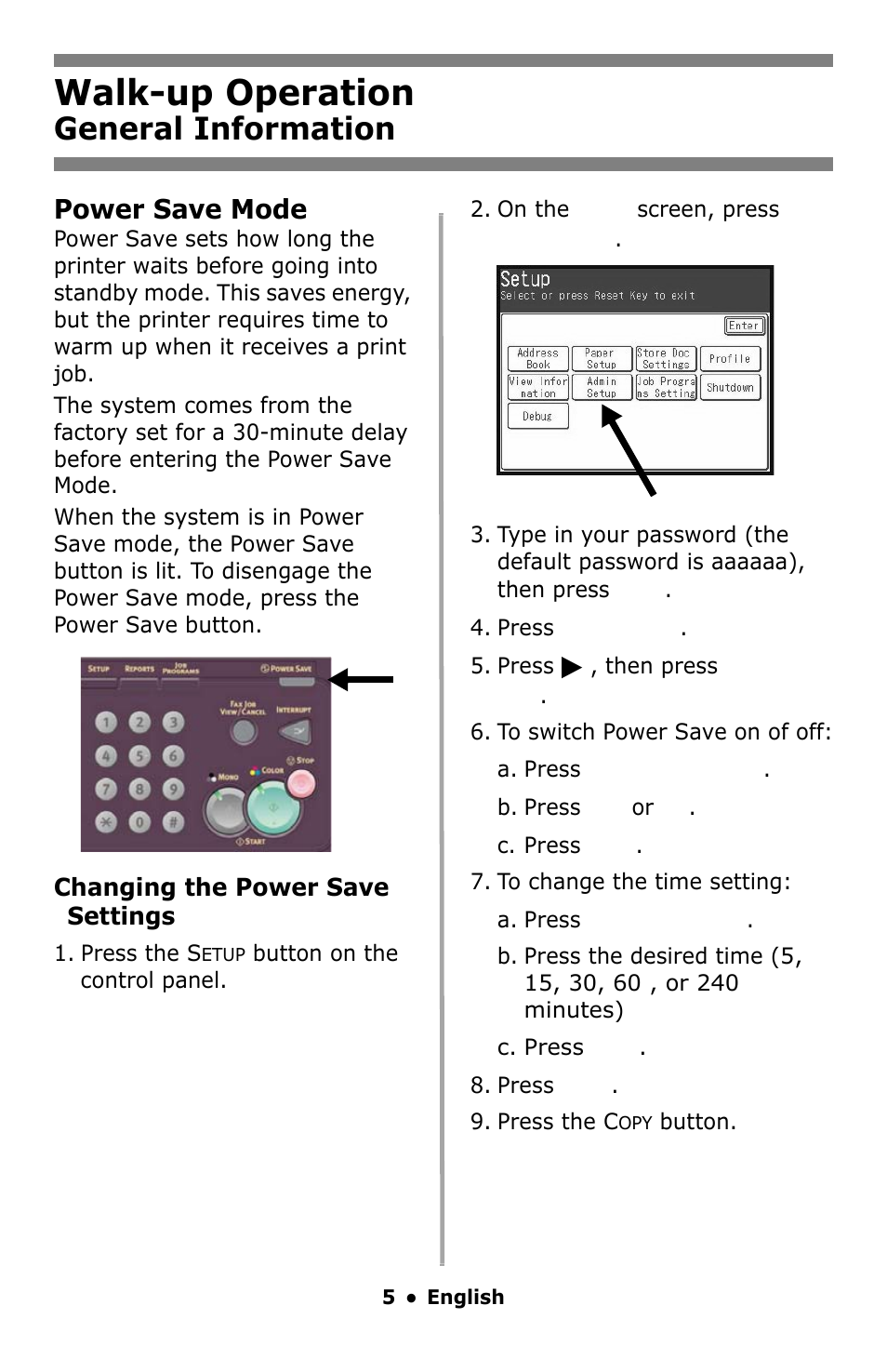 Power save mode, Walk-up operation, General information | Oki MC860 MFP User Manual | Page 5 / 103