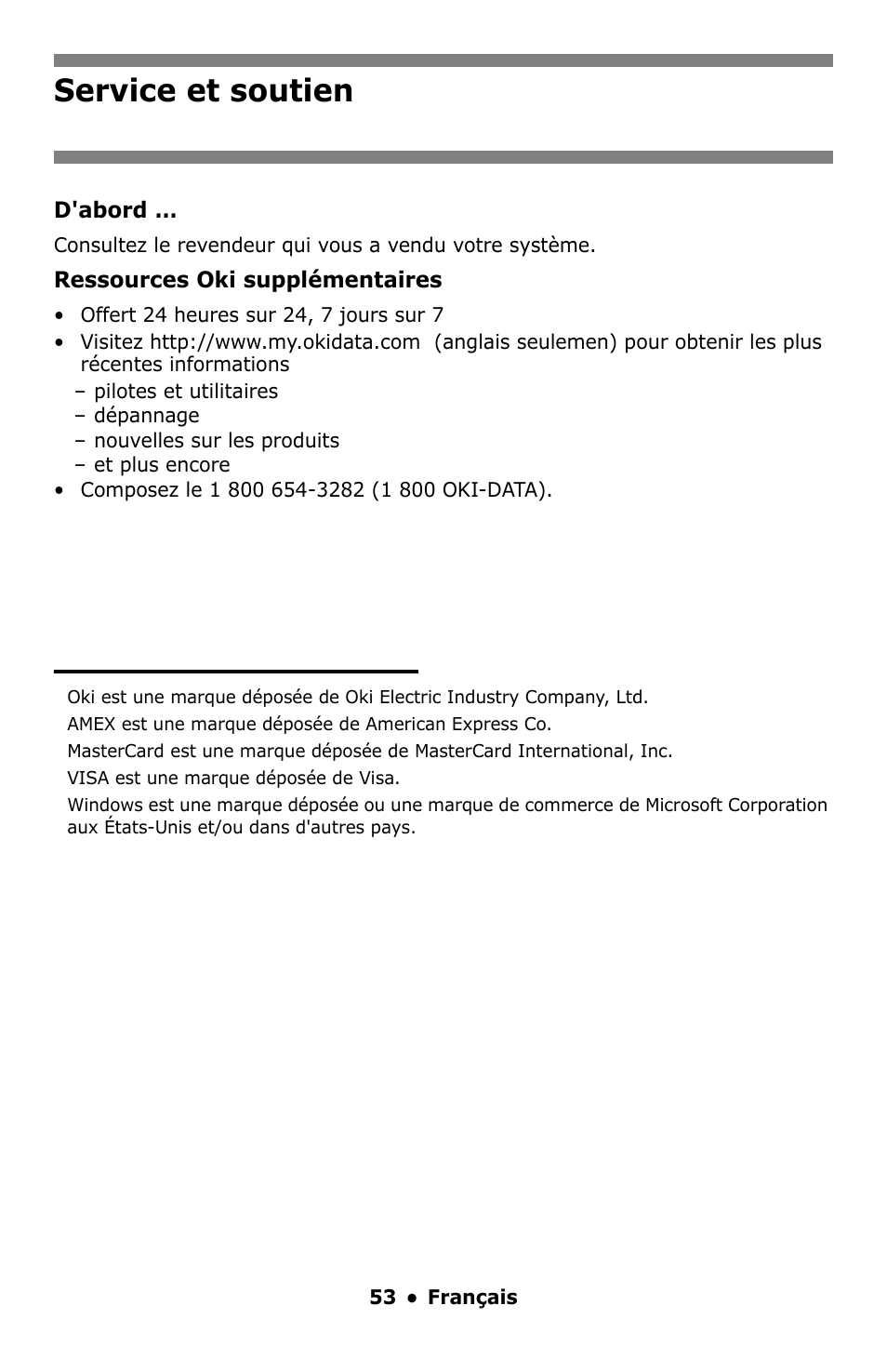 Service et soutien | Oki MC860 MFP User Manual | Page 53 / 103