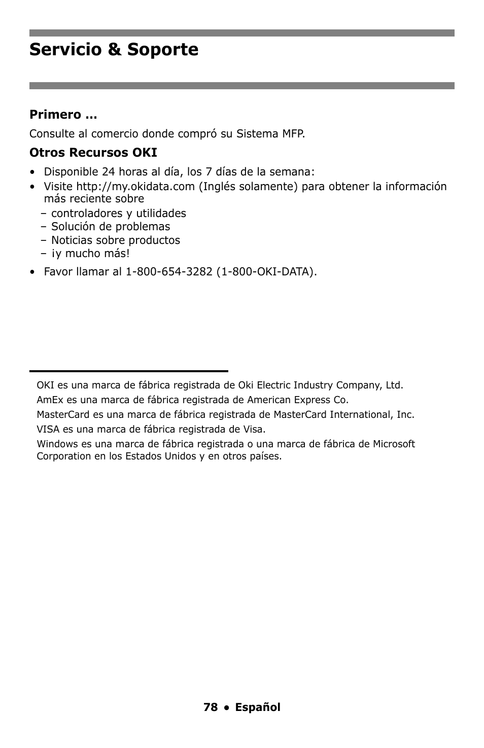 Servicio & soporte | Oki MC860 MFP User Manual | Page 78 / 103