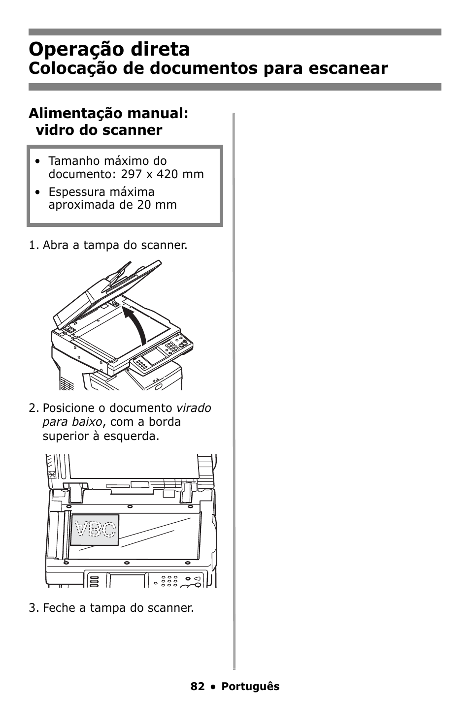 Operação direta, Colocação de documentos para escanear | Oki MC860 MFP User Manual | Page 82 / 103