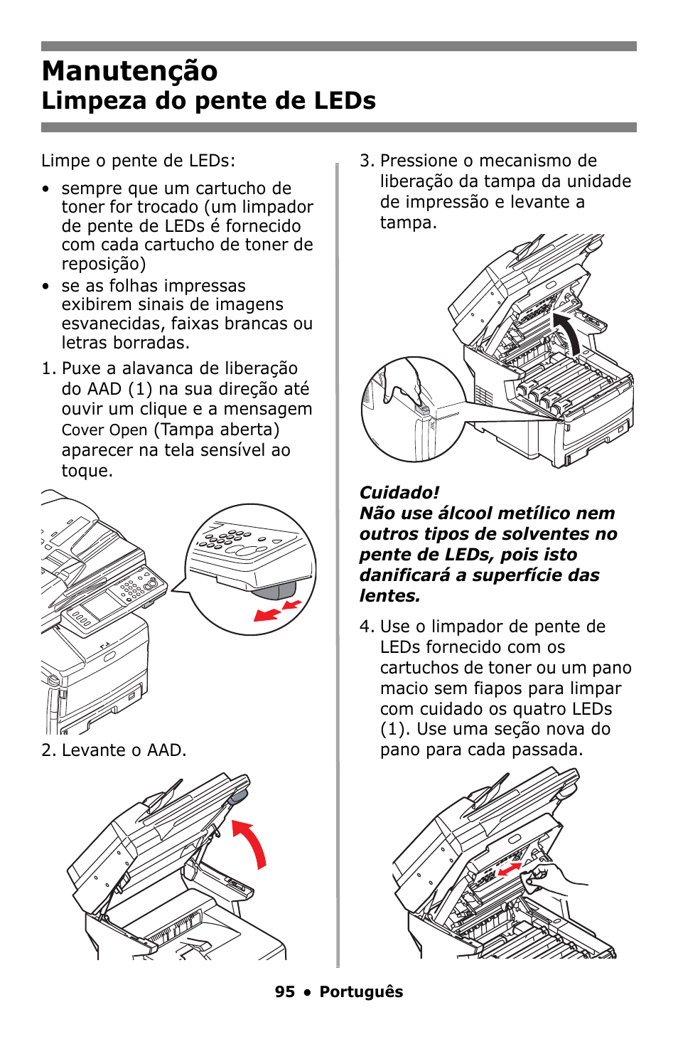Manutenção, Limpeza do pente de leds | Oki MC860 MFP User Manual | Page 95 / 103
