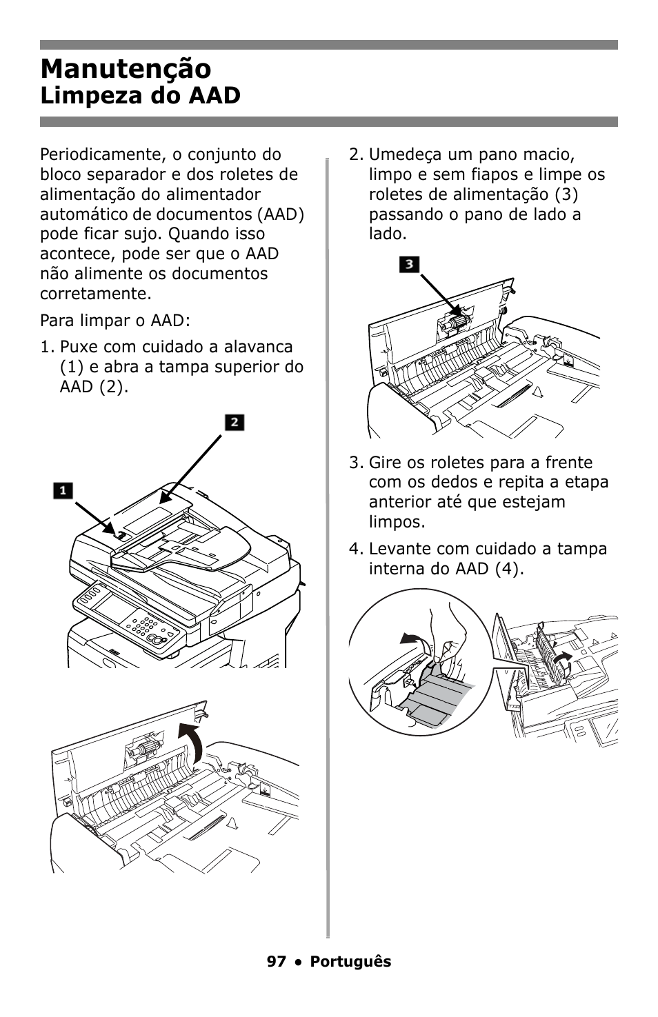 Manutenção, Limpeza do aad | Oki MC860 MFP User Manual | Page 97 / 103