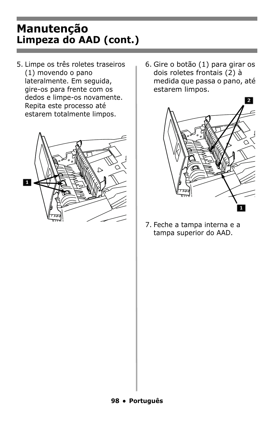 Manutenção, Limpeza do aad (cont.) | Oki MC860 MFP User Manual | Page 98 / 103